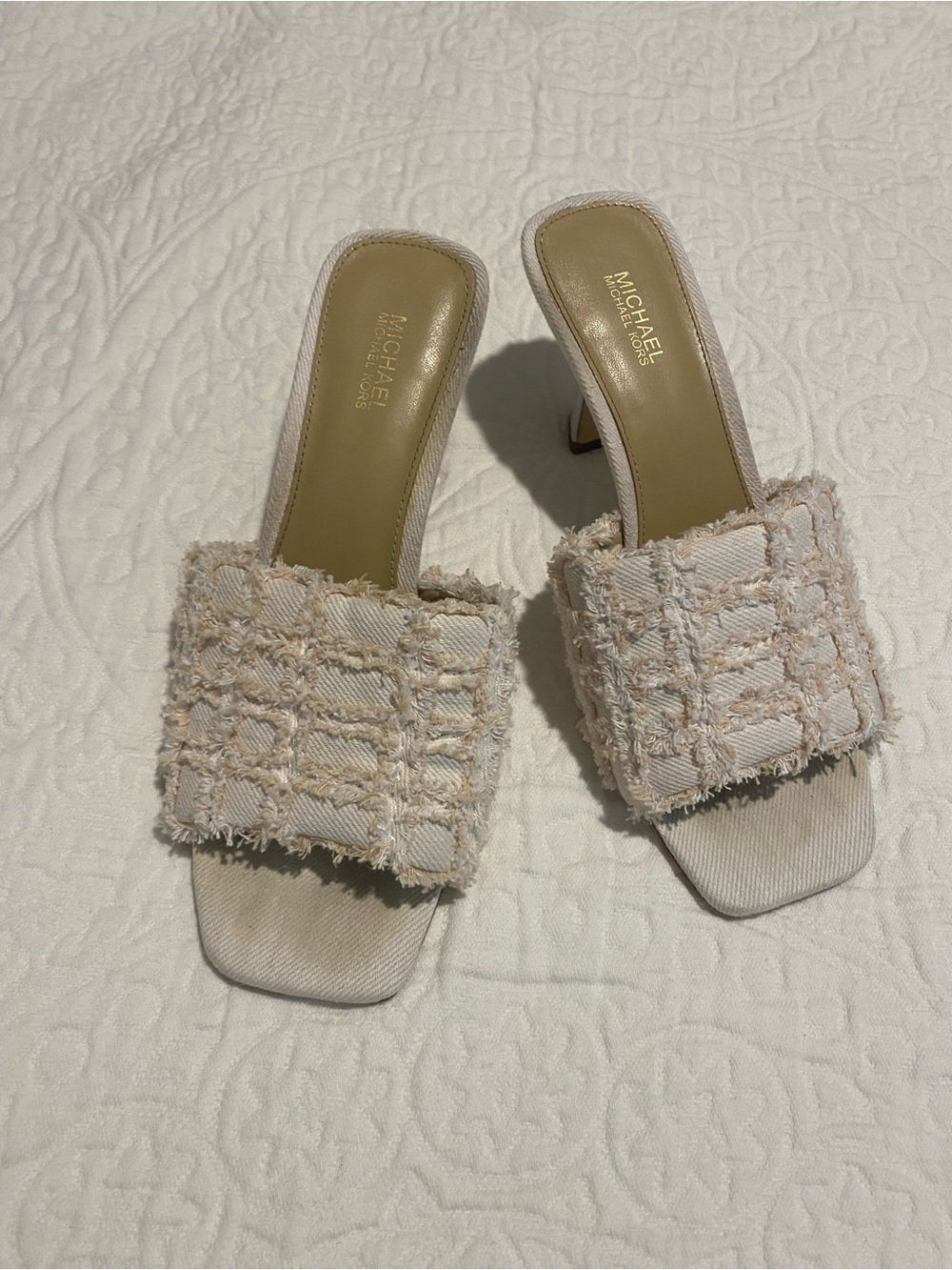 MICHAEL Michael Kors Women's Cream Tweed Slide Heels